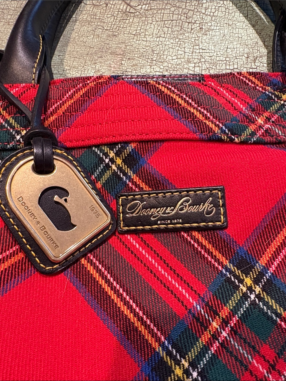 Dooney & Bourke Red Tartan Plaid Medium Tote Suede Leather Handbag - Picture 3 of 6